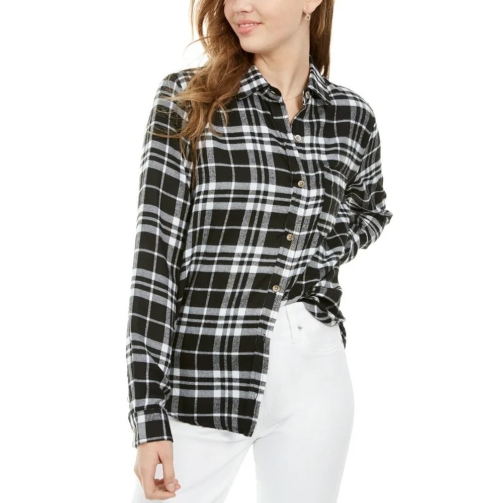 Anthropologie Love Notes Black Plaid Flannel Top‎